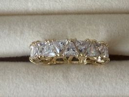 Luxus Elegante Ring Memoire Zirkonia 18/8 Farbe:Gold/weiss