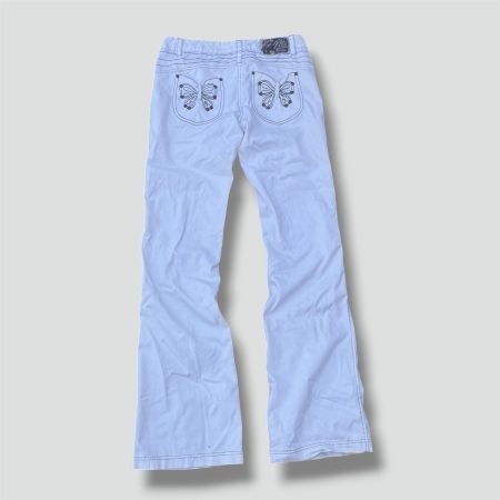 Y2K "Not the Same" bootcut white denim jeans vintage butterf