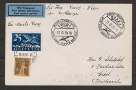 1930 : seltener Flugpostbrief Genf-Buchs-Wien, KP 370.--