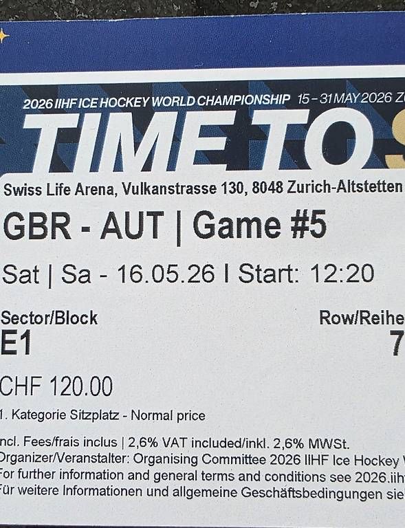 Biglietti: 1 Ticket Eishockey WM GBR - AUT – Usato da Embrach venduto da Alana80
