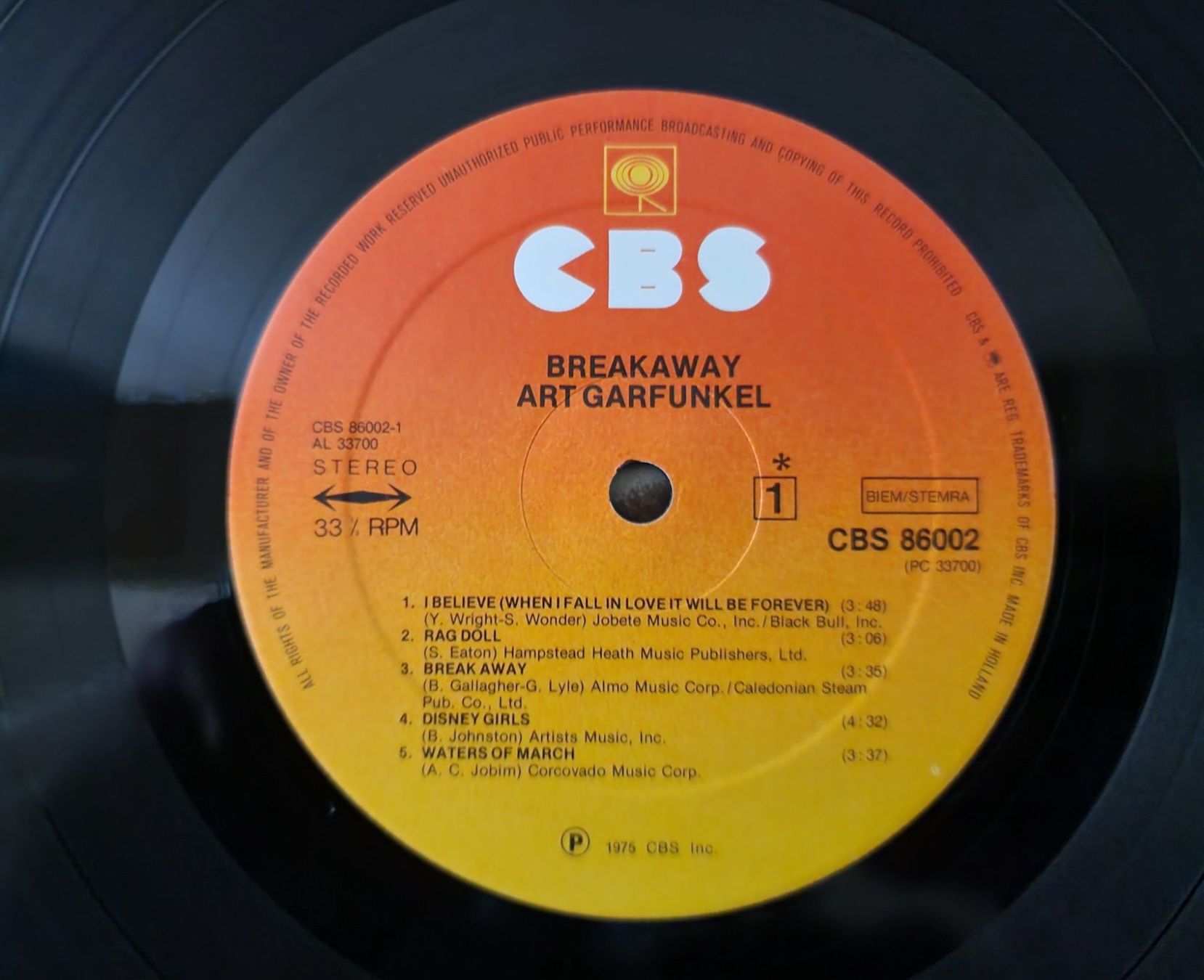 Dischi in vinile: Art Garfunkel LP – Breakaway – Usato da Root venduto da atelier22 2
