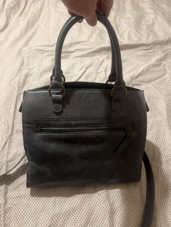 Handtasche Zemp Leder grau mit Umhängeriemen 