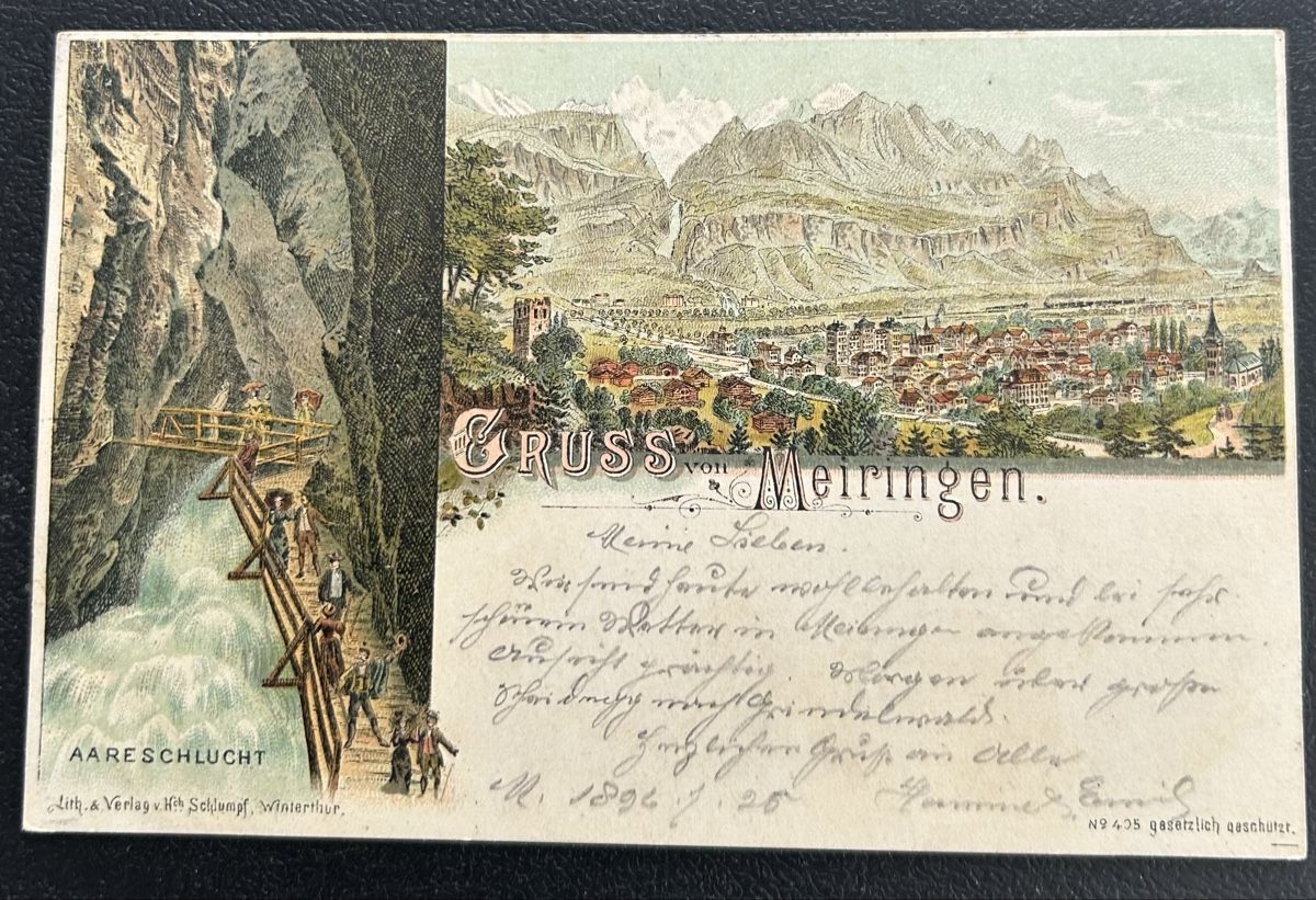 Cartoline postali: Gruss aus Meiringen Schlumpf Litho  – Usato da Horw venduto da Tellbub