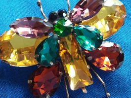 Grosse Vintage Insekten Brosche Strass 50-60er