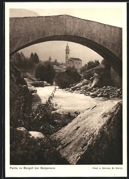 Cartes postales: Borgonovo, Partie im Bergell mit Kirche – D'occasion à Berlin par bartko-reher