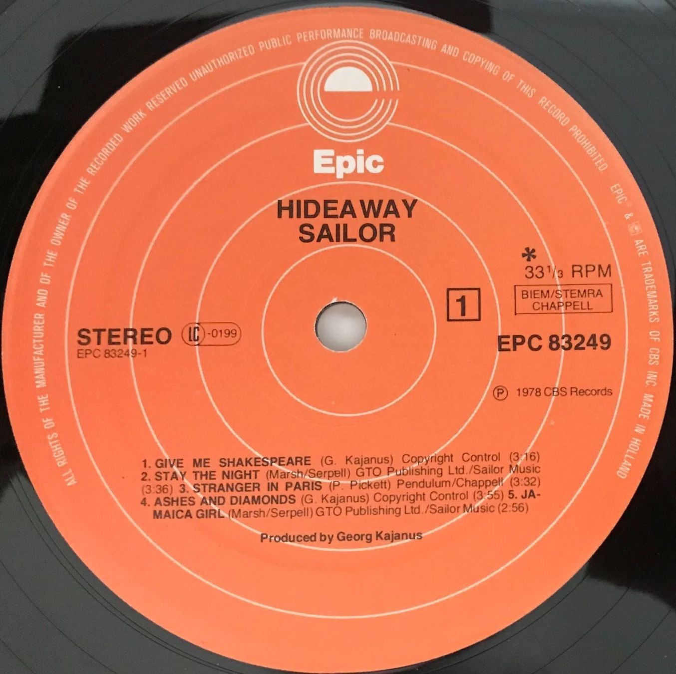Dischi in vinile: SAILOR - HIDEAWAY - 33 Tours – Usato da Bussigny venduto da vinyl-pas-cher 2