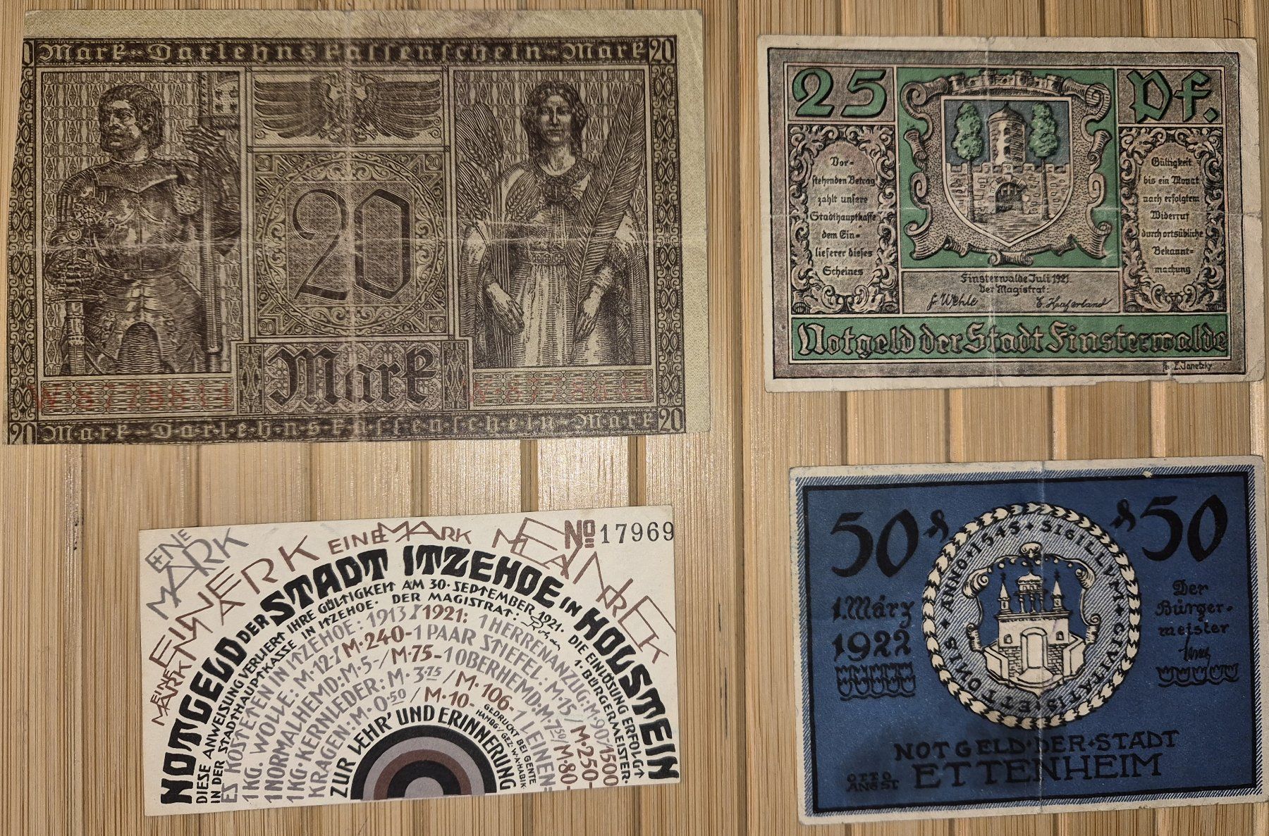 Banknoten: 4 seltene, deutsche Banknoten, antik – Gebraucht aus Basel von Kurioses 1