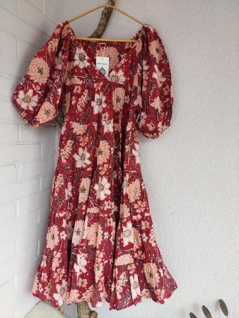 Boho Midi Dress – Hand Block Print – Size S/M 🌸