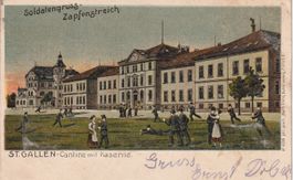 St.Gallen-Cantine mit Kaserne-Litho-Karte gelaufen1912 Milit