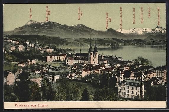 Cartoline postali: Luzern, Panorama mit Kirche, Rigi, Rigi  – Usato da Berlin venduto da bartko-reher