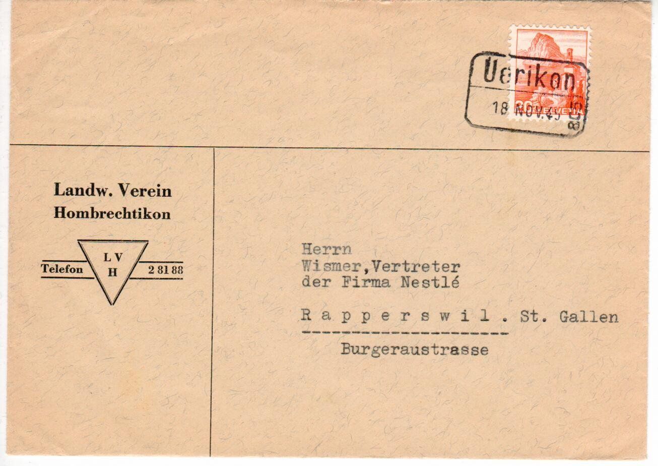Tutti i francobolli: Brief, Hombrechtikon - Bahnpost Uerikon – Usato da Wolhusen venduto da Curver9