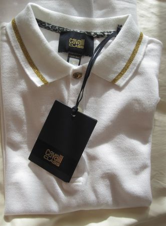 Polo ROBERTO CAVALLI CLASS Blanc liseré doré