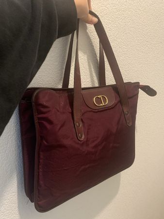 Christian Dior vintage– Borsa tote bordeaux in nylon e pelle