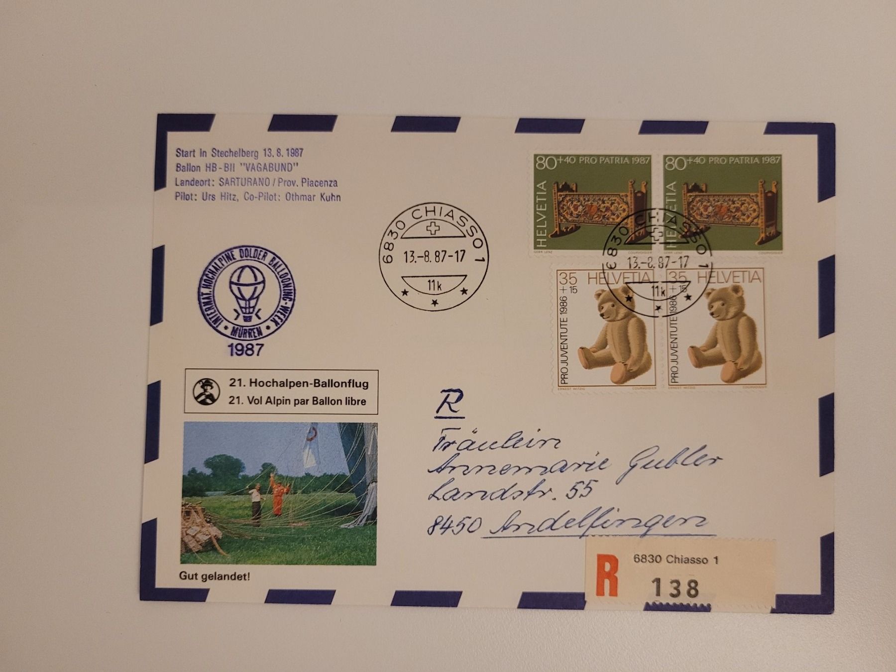 Alle Briefmarken: 1987 Hochalpen Ballonflug Mürren – Gebraucht aus Inwil von Flower2325