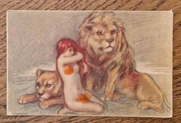 Vintage Erotik, Frau mit Löwe, Produzione Italiana