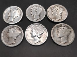 6x Silber Dimes "Mercury"