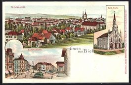 Litho Biel, Totalansicht, Bahnhofplatz, 