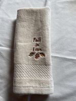 Cream Hand Towel with "Fall in Love" Embroidery, 100cotton