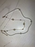 Pearl Necklace with Flower Elements, Gold Tone, 34 cm