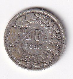 Alle Münzen: 50 Rp. 1898 – Gebraucht aus Neuchâtel von karlpierrino