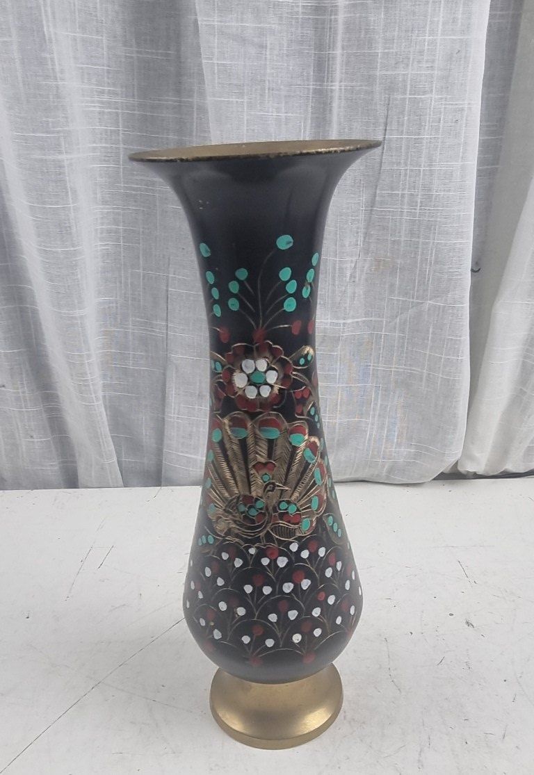 Vasi & Recipienti: Geätzte Messing Vase mit Pfauen Muster – Usato da Flums venduto da Flumsantik 3