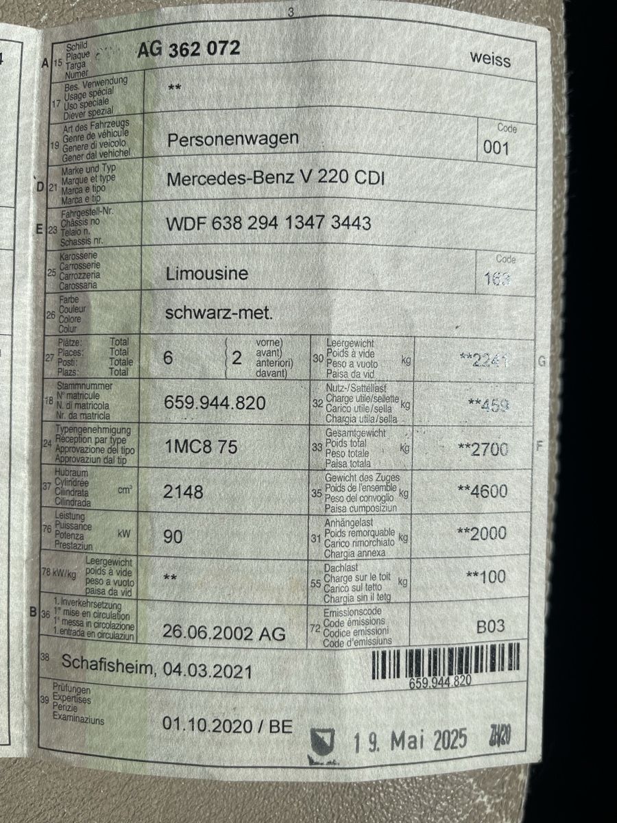Veicoli commerciali: Mercedes V220 Cdi ab Mfk – Usato da Wohlen AG venduto da Arbanasi 7