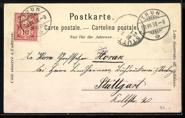 Cartoline postali: Künstler-AK Thun, Teilansicht, Schloss – Usato da Berlin venduto da bartko-reher 1
