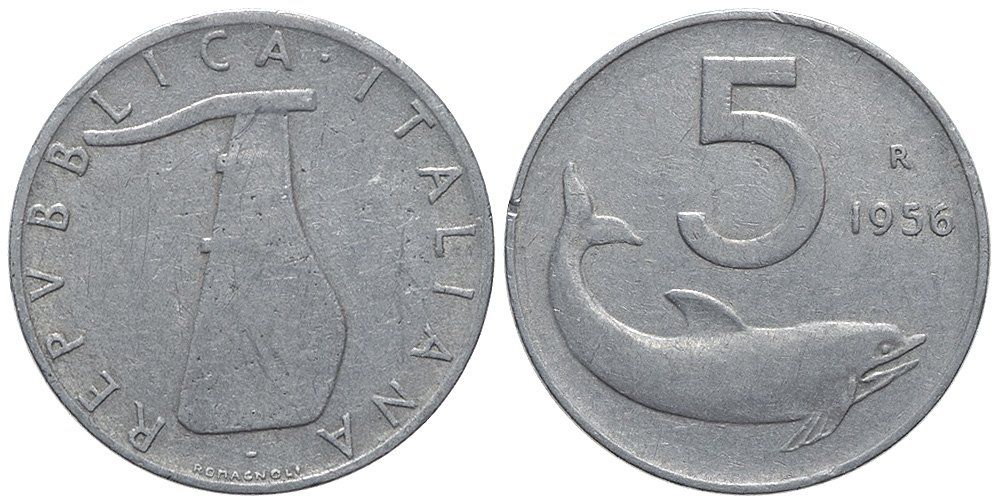 Tutti le monete: Italien, 5 Lire 1956 R! – Usato da Chiasso venduto da Novamarketing