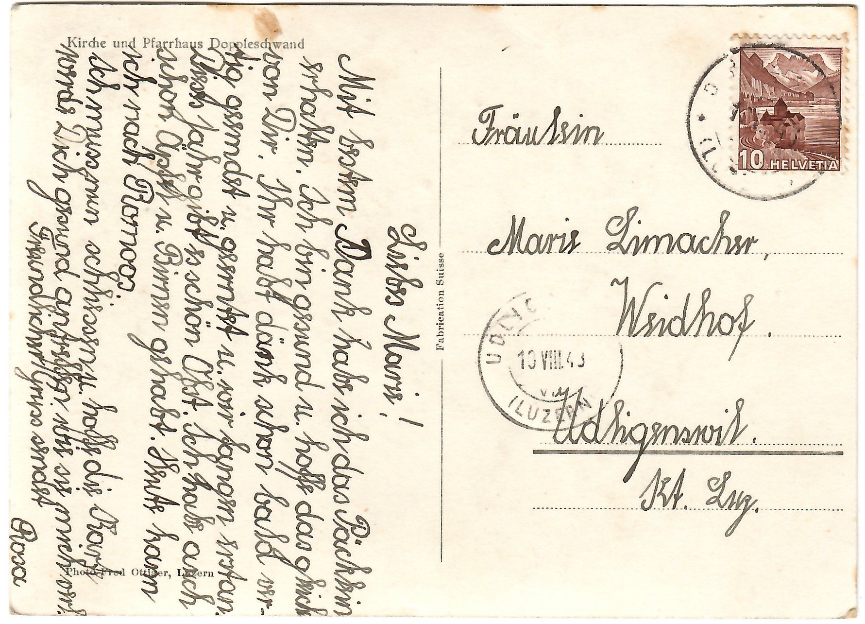 Cartoline postali: Ansichtskarte Doppleschwand. Kirche u. Pfarrhaus – Usato da Kerns venduto da etma3 1