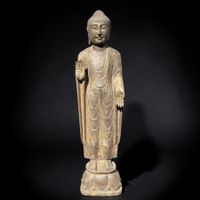 Alte Naturstein Buddha Statue Garten Steinfigur stehend