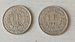 2 Stk. Silbermünzen  1 Franken 1921