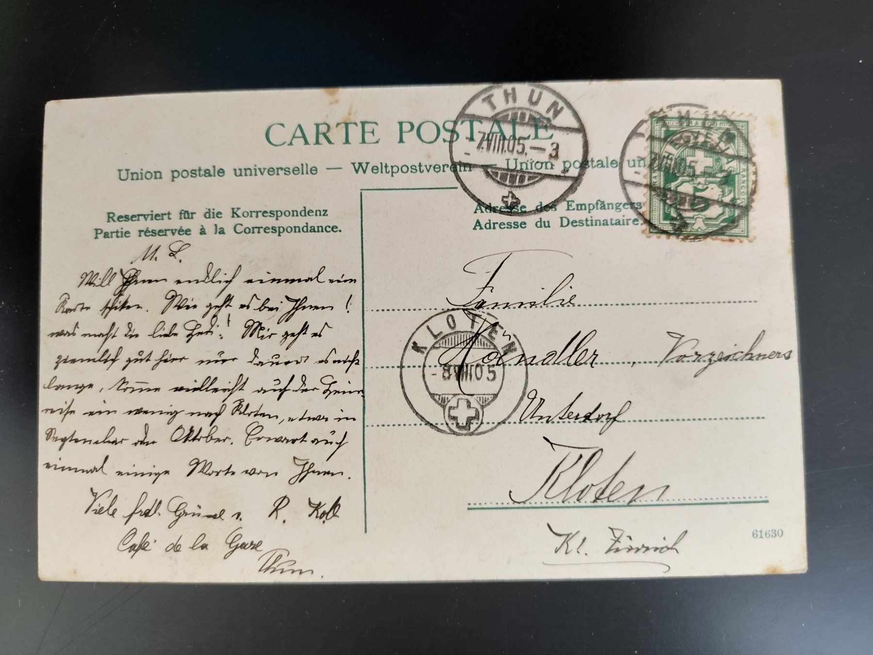 Cartoline postali: Thun mit Schloss und Stadt dat. 1905 – Usato da Ohmstal venduto da Lebensfreude05 1