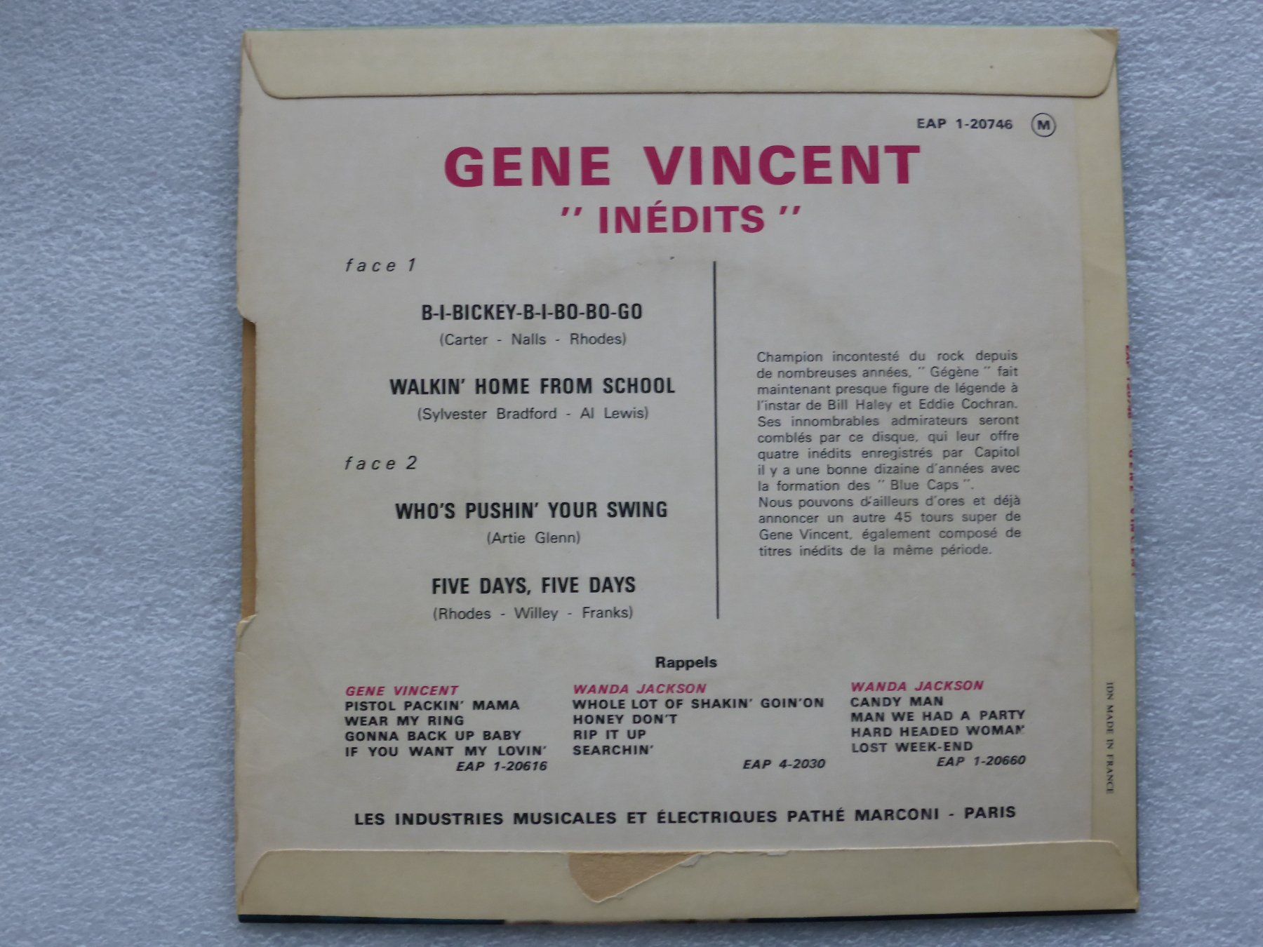 Dischi in vinile: Vinyl Single   EP  GENE VINCENT – Usato da Küssnacht am Rigi venduto da Mondkinder 3