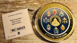Papst Franziskus Medaille 2013, versilbert & Teilvergoldet