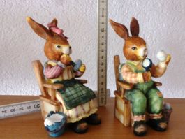 Osterhasen Paar bemalt Deko Figuren Frühling Lustige Hasen