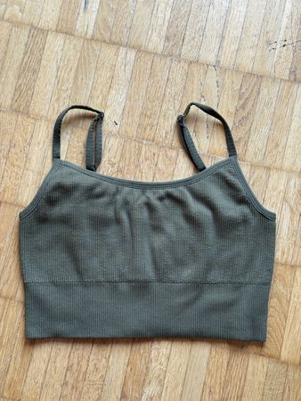 Olive Green Ribbed Cropped Tank Top - size S/M