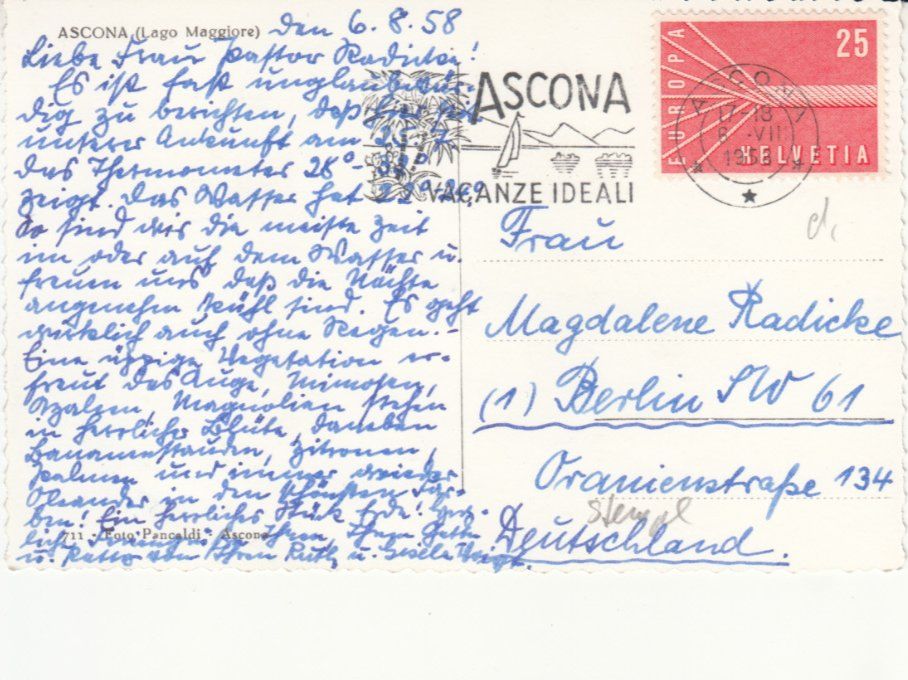 Cartoline postali: Ascona 1958 – Usato da Bürglen TG venduto da StampGraf 1