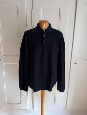 LINGG - Feinstrick Poloshirt dunkelblau aus Wolle XL