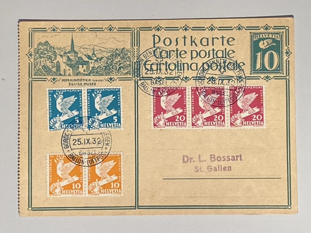 Alle Briefmarken: 1932 Postkarte, Ballon Luftp., St. Gallien & Kloster Ebrach – Gebraucht aus Küssnacht a. Rigi von Unique-Valuable
