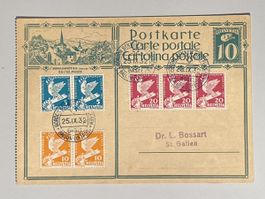 1932 Postkarte, Ballon Luftp., St. Gallien & Kloster Ebrach