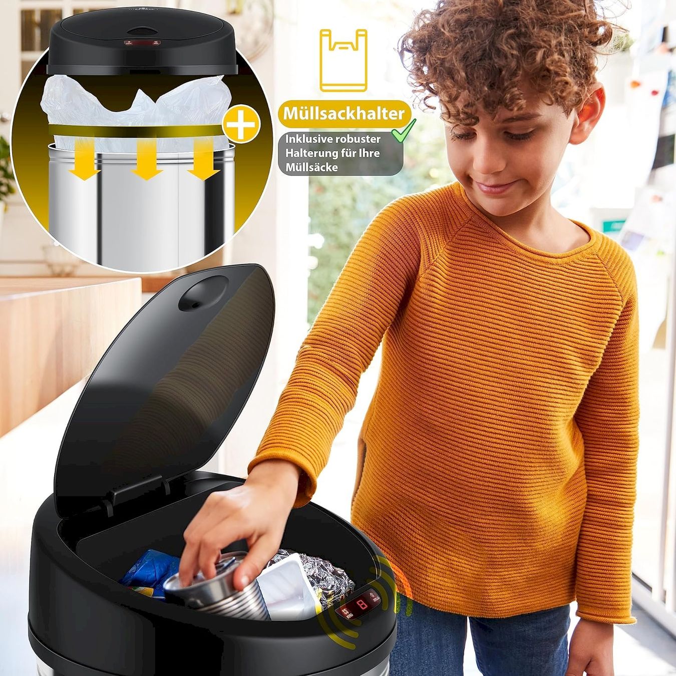 Hailo Cestini per rifiuti: Automatik Sensor Mülleimer 40L silber – Nuovo e nell'imballaggio originale da Bottighofen venduto da zaap 3