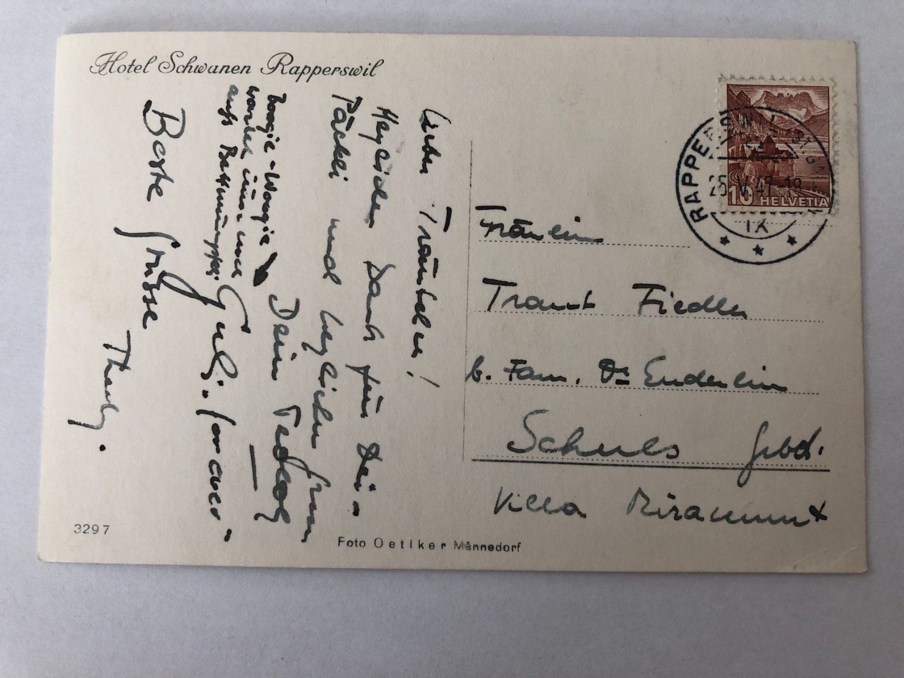 Cartes postales: Hotel Schwanen Rapperswil 1947 – D'occasion à Pfäffikon ZH par Waltoversand 1
