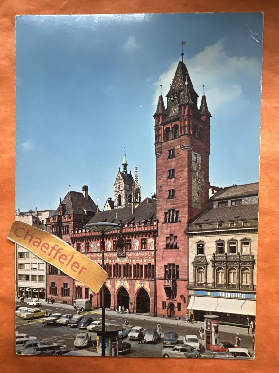 Cartoline postali: Basel Rathaus mit Briefmarken, 1965 – Usato da Zürich venduto da Chaeffeler