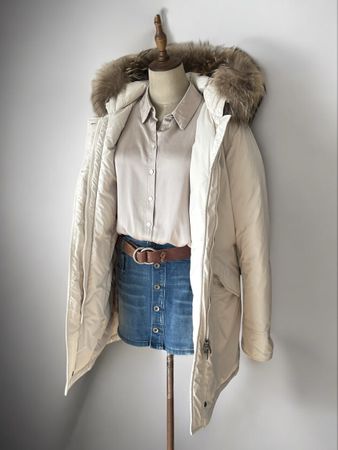 WOOLRICH Parka Gr. L Beige Damen – Daunen & abnehmbarer Pelz