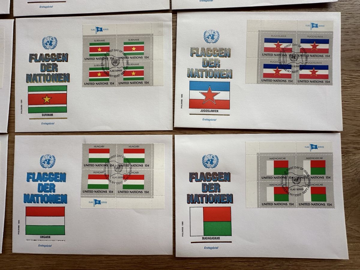 Alle Briefmarken: Nations Unies - 16x Flaggen FDC 4er Blocks – Gebraucht aus Schmitten / FR von Samsara169 4