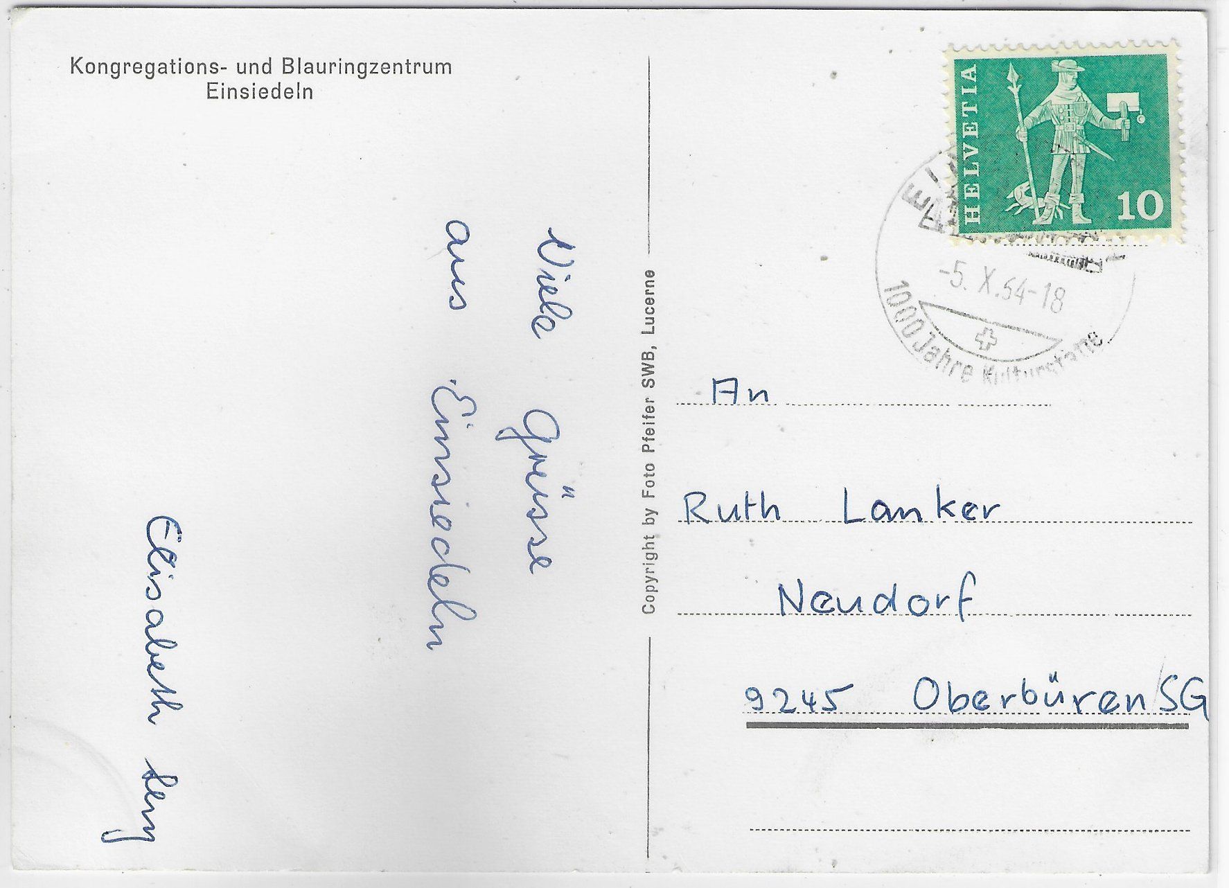 Cartoline postali: Kongregations- und Blauringzentrum - Einsiedeln – Usato da Ettingen venduto da Kartenplanet 1