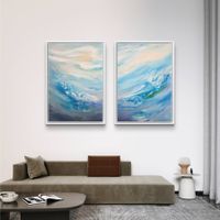Acrylgemälde in Blau, 2 Stk 60x80 cm, abstrakte Landschaft