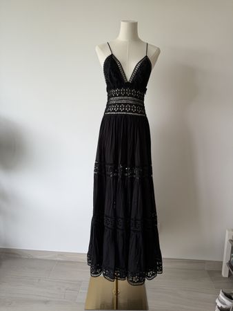 Charo Ruiz Maxi Dress Black Crochet Lace Detail Size M