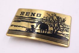 RENO Cowboy Gürtelschnalle emailliert Vintage Cowboy Pferd