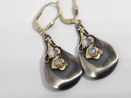 Elegante Silber 925 Ohrringe mit Mondstein Bicolor Gold Silb